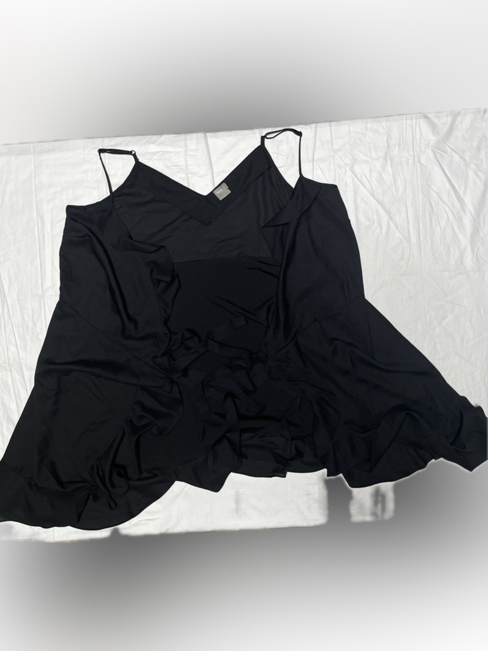ASOS Black spaghetti strap ruffled wrap mini dress - Picture 5 of 6